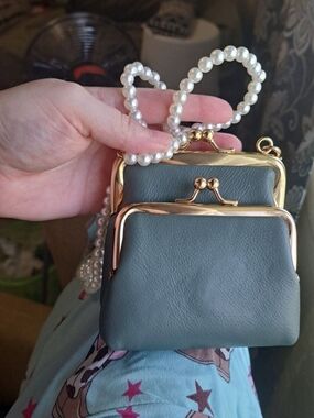 Pearl And Sage Kisslock Crossbody Clutch